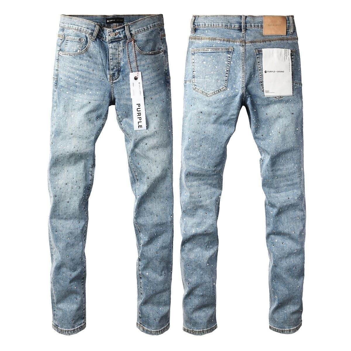 Purple American Trend Black Rhinestone Men's Slim Fit High Street Fashion Denim Pants