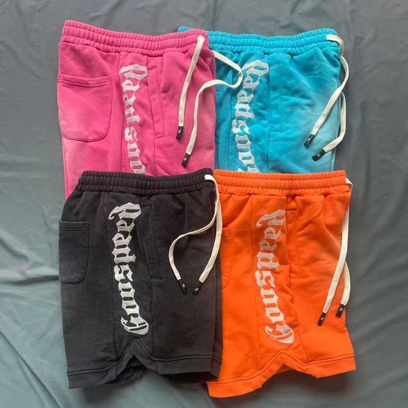 GODSPEED American Vintage Washed Casual Shorts, Unisex Loose Straight Fit with Side Embroidered Logo