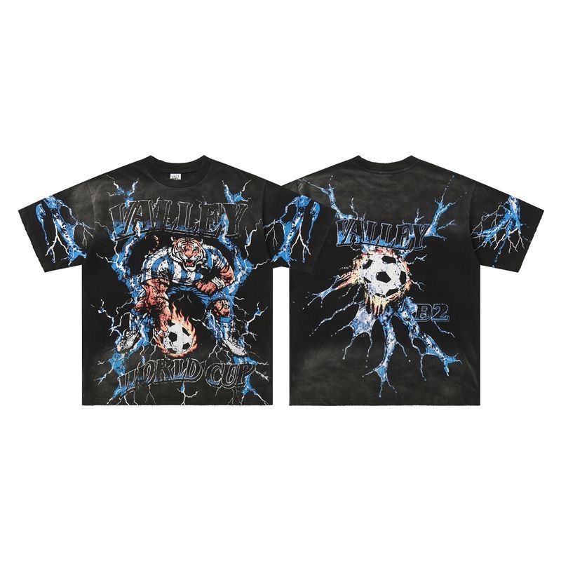 Vale World Cup New Collection American Streetwear Basketball Mesh Net Print Vintage Summer Casual T-shirt