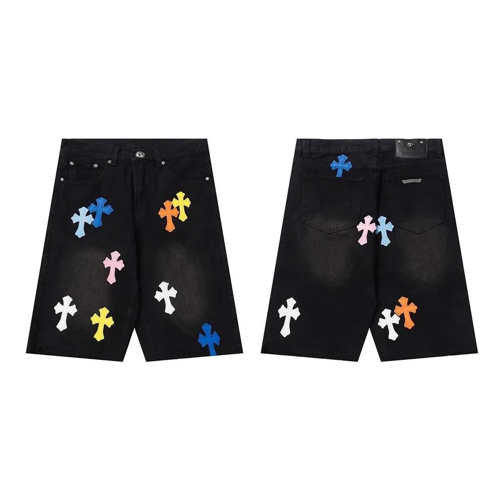Chrome Hearts-inspired Denim Shorts with Cross Patch Embroidery