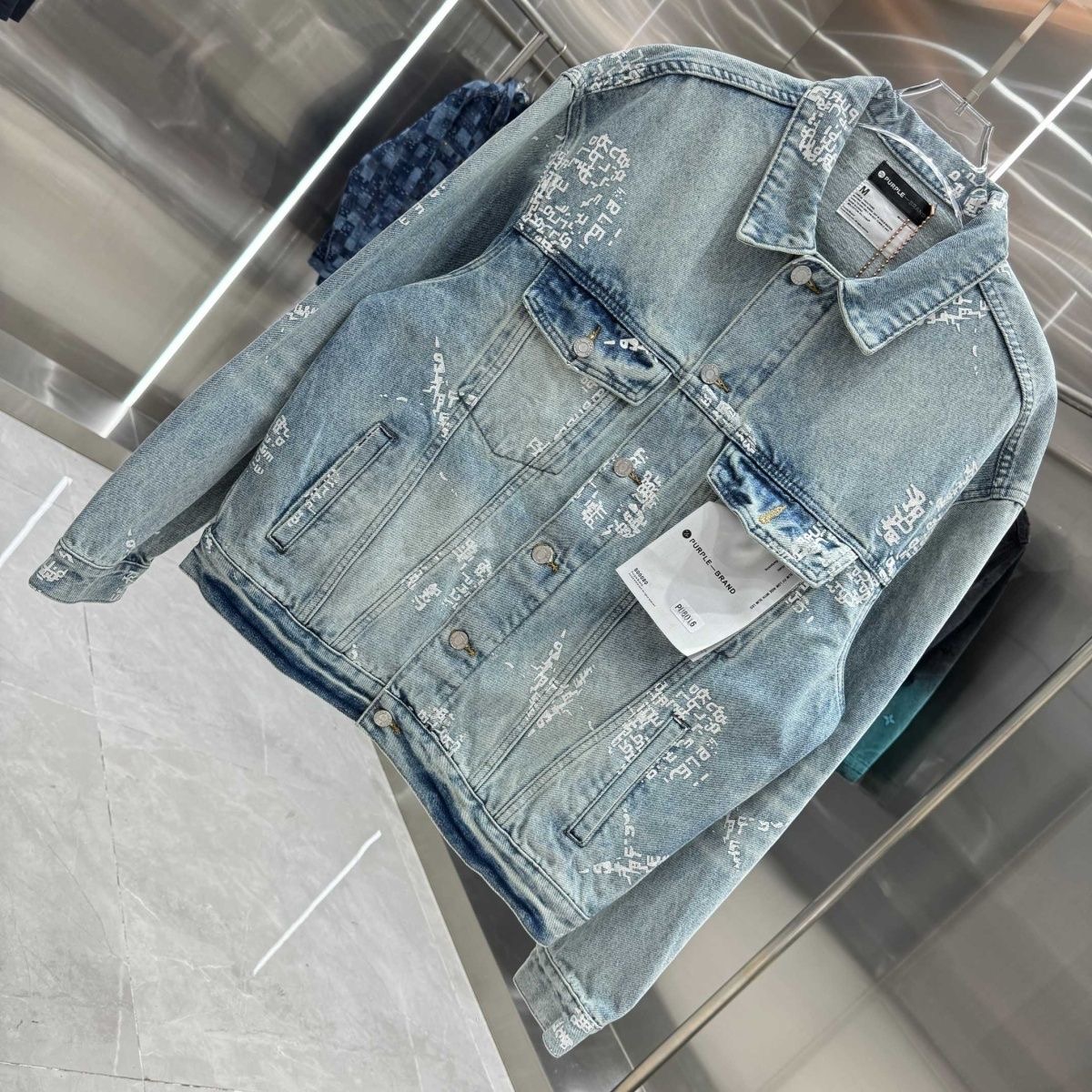 Purple Ink Splash Graffiti Vintage Washed Denim Jacket, American Street Biker Casual Unisex Coat