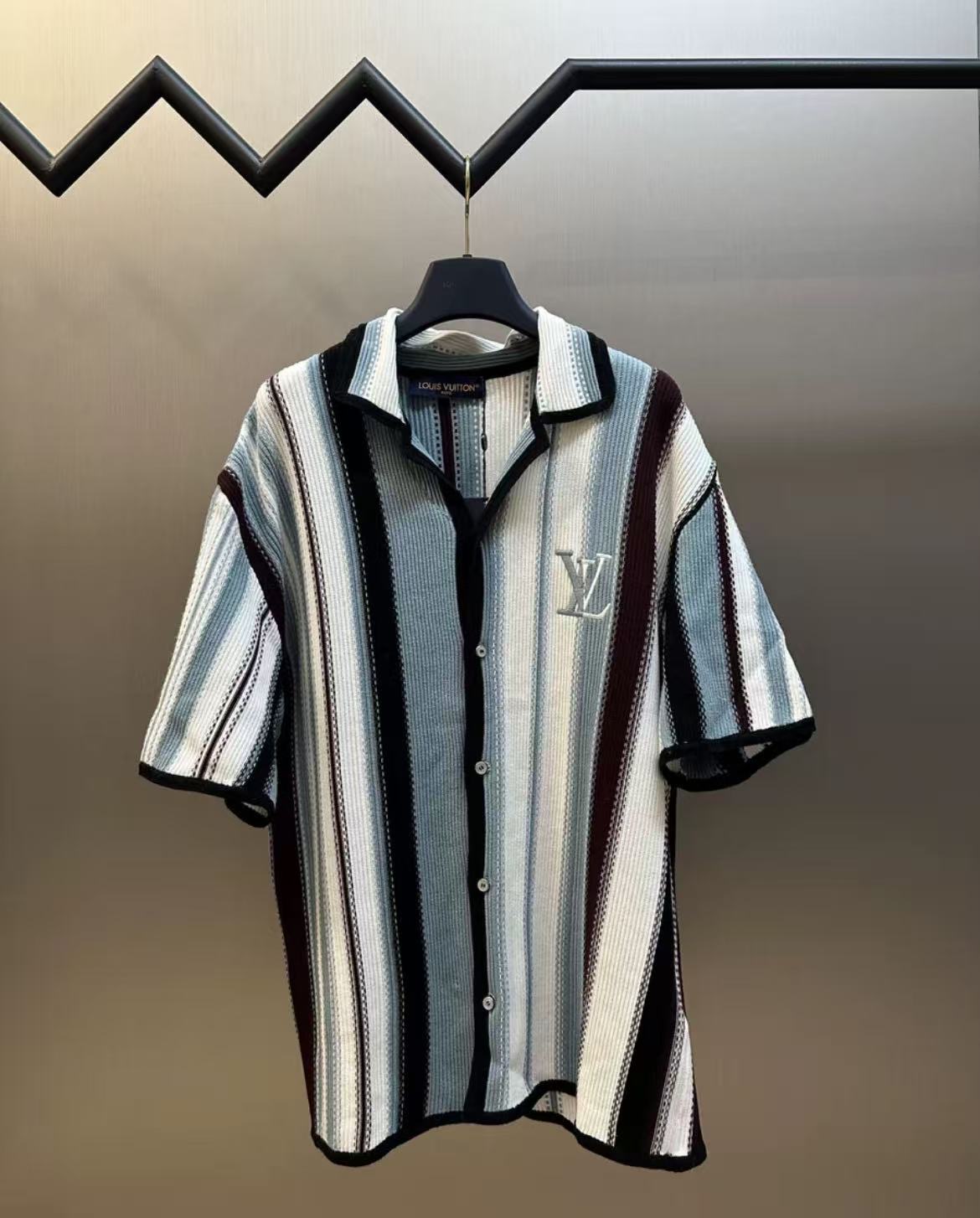 Louis Vuitton Striped Knit Short-Sleeve Shirt