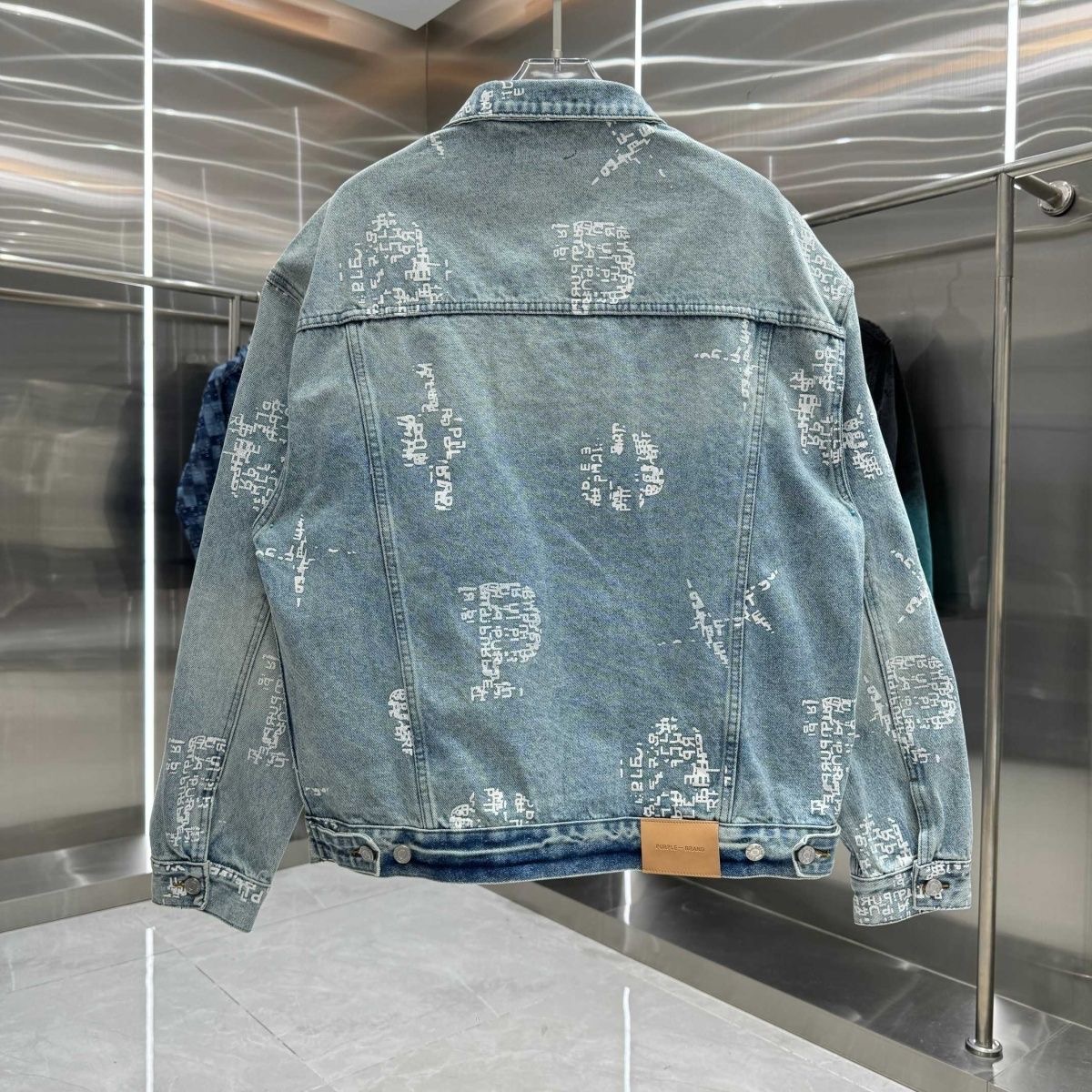Purple Ink Splash Graffiti Vintage Washed Denim Jacket, American Street Biker Casual Unisex Coat