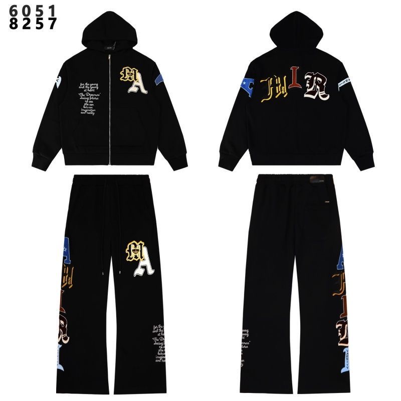 Amiri Varsity Patch Full Zip Hoodie And Wide Leg Sweatpants Matching Set