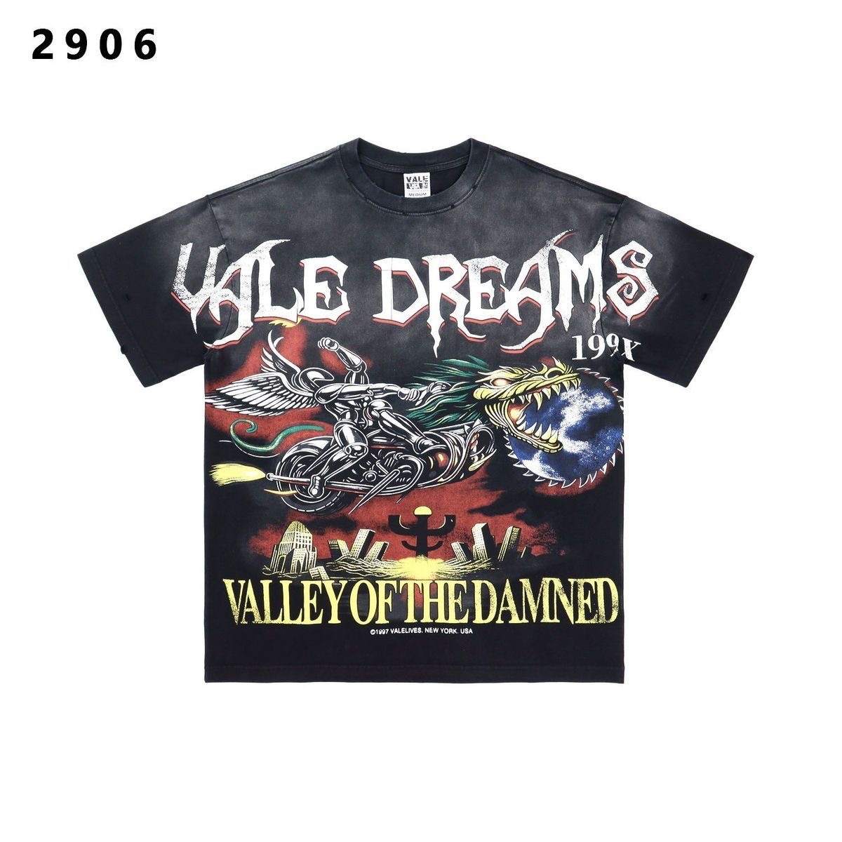 Vale Forever American Street Retro Printed Rhinestone Letter Washed Hole Loose Unisex Short Sleeve T-shirt