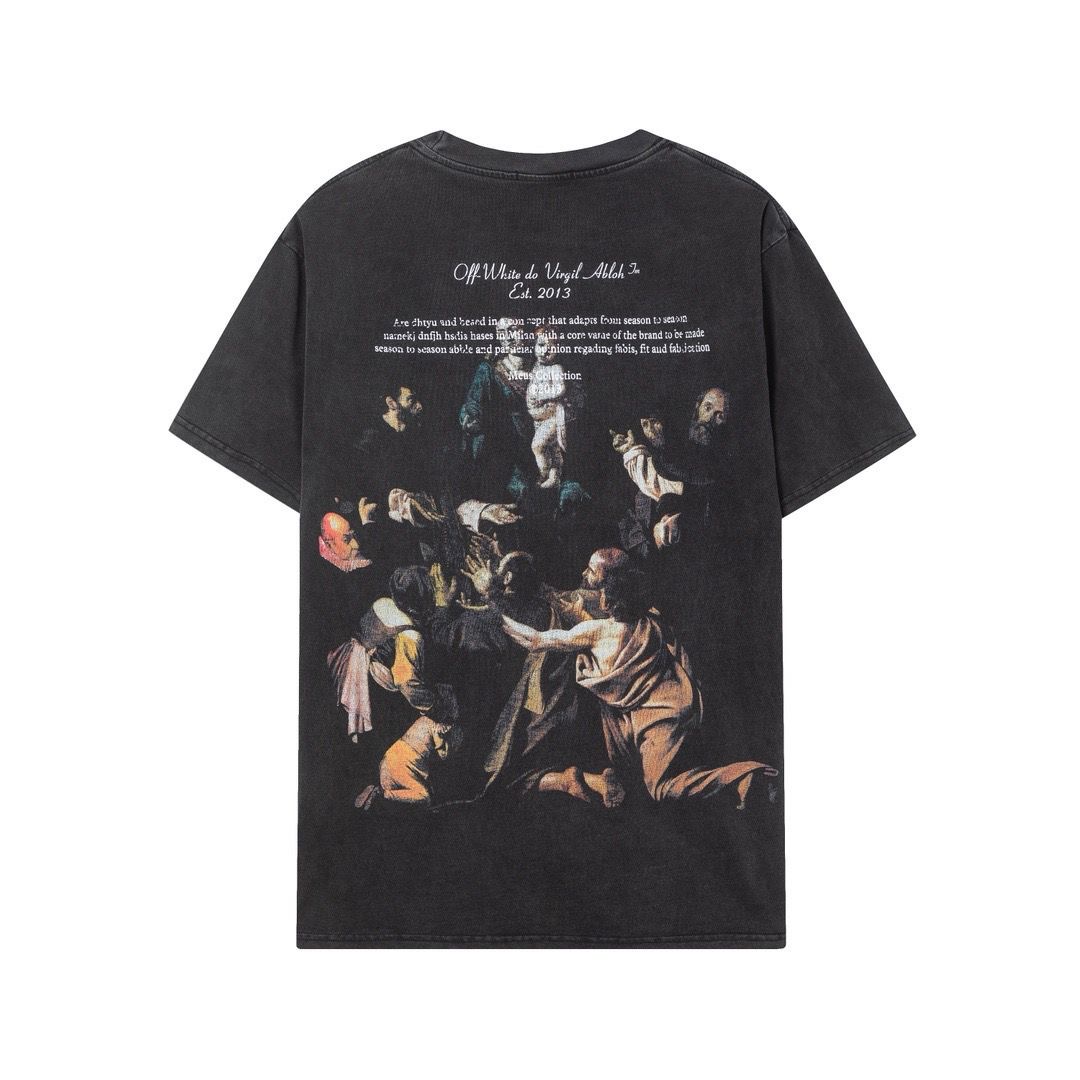 Back Drawing Print Washed Black Tee