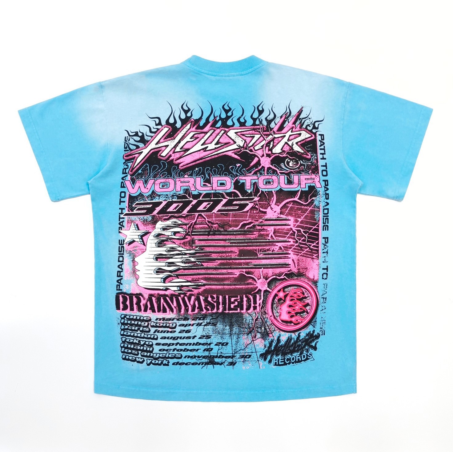 1:1 Version Pink Logo Tee Washed Sky Blue Color