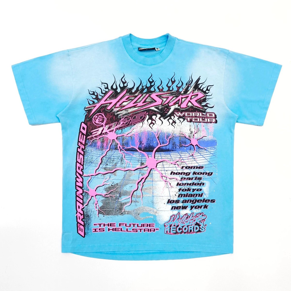 1:1 Version Pink Logo Tee Washed Sky Blue Color