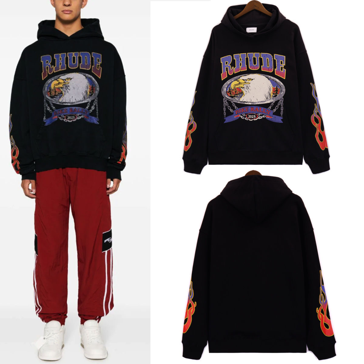 Front Eagle and Letters Logo Hoodie Black