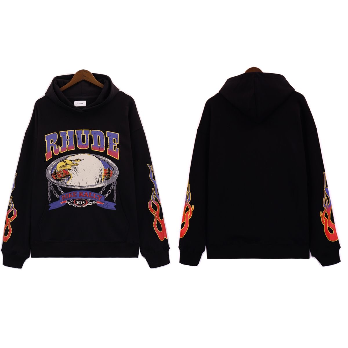 Front Eagle and Letters Logo Hoodie Black