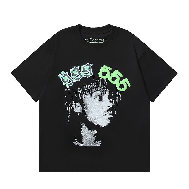 Black with green letter printed tshirt