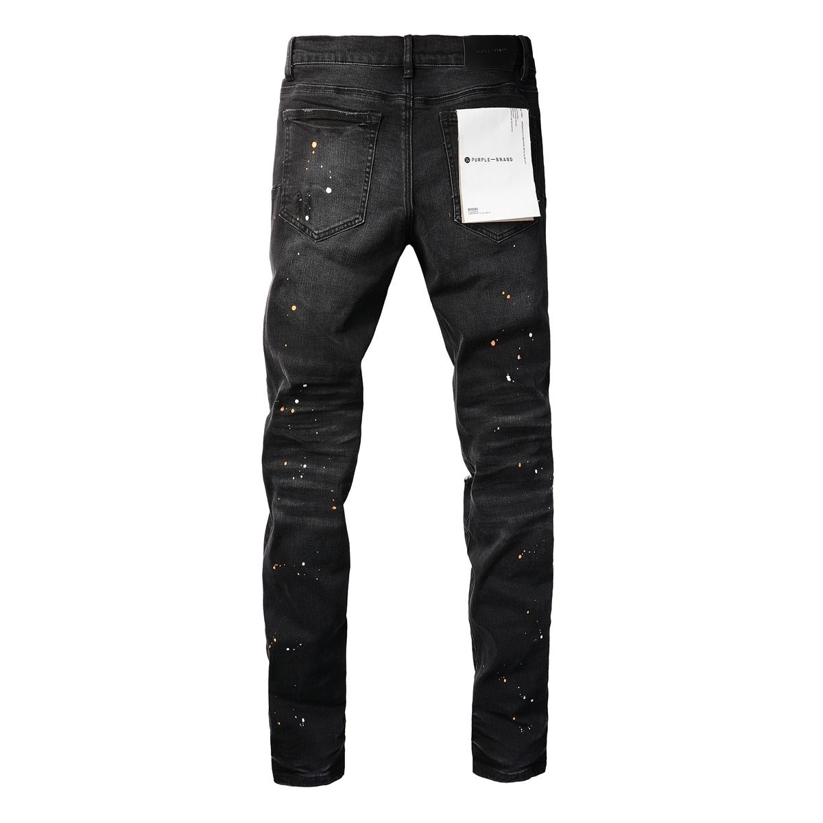 No. 9035 White Paint Spots Ripped Jeans Black