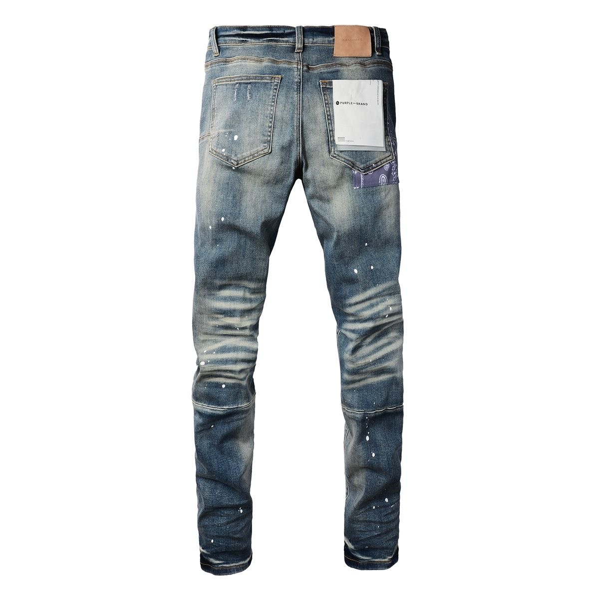 No. 9025 White Paint Spots Ripped Jeans Blue