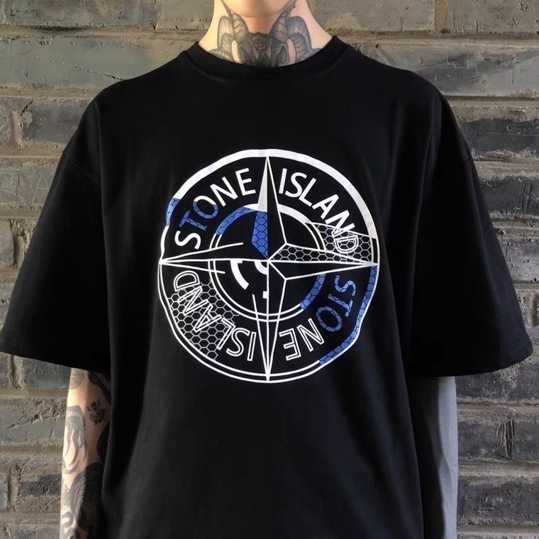 New cotton back printed large round label casual tshirt