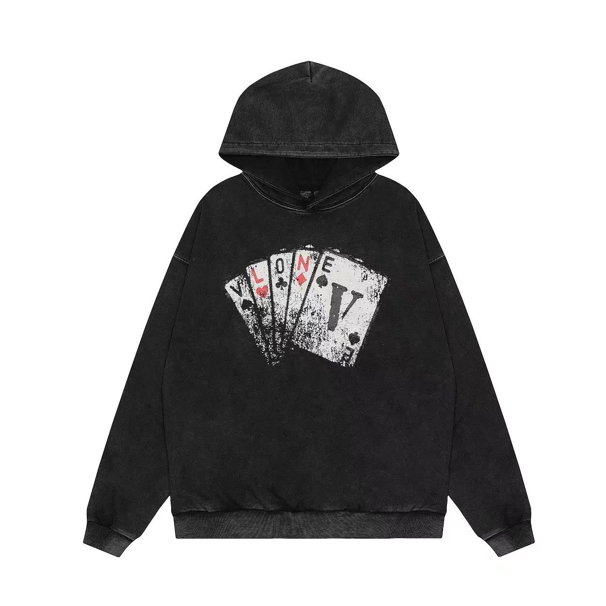 V Letters Poker Hoodie Washed Black