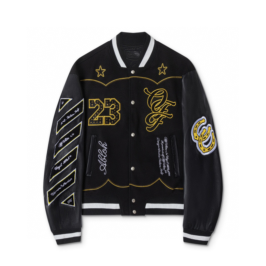 Off White diamond Letters Baseball Jacket Black