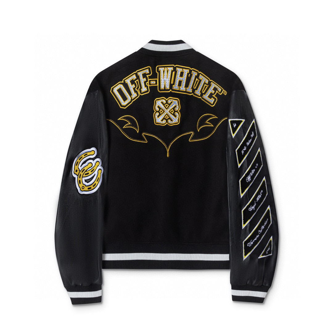 Off White diamond Letters Baseball Jacket Black
