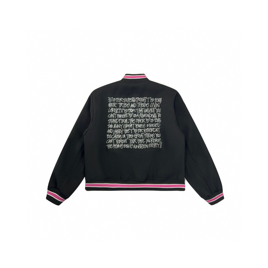 Stussy Back Letters Baseball Jacket Black