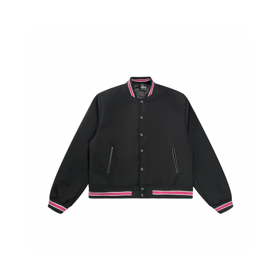 Stussy Back Letters Baseball Jacket Black