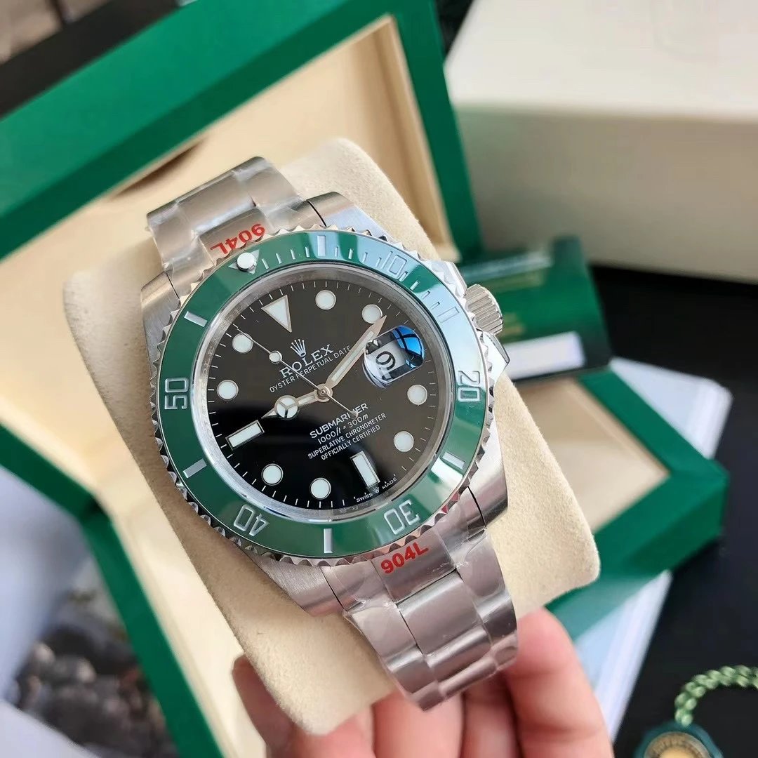 40mm Rolex Submariner Watch Green with Black