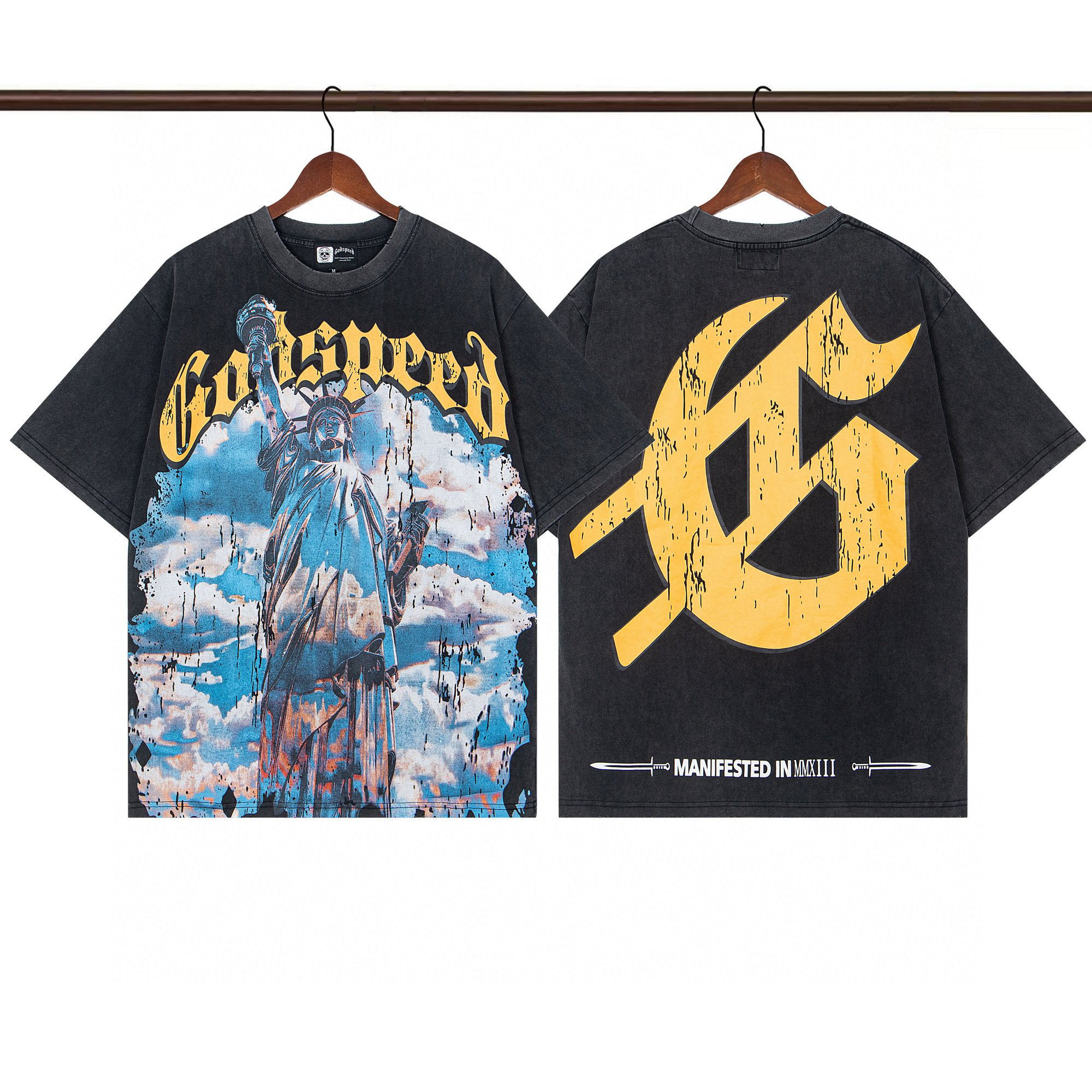 25SS Godspeed Lady Liberty Washed T-shirt Black