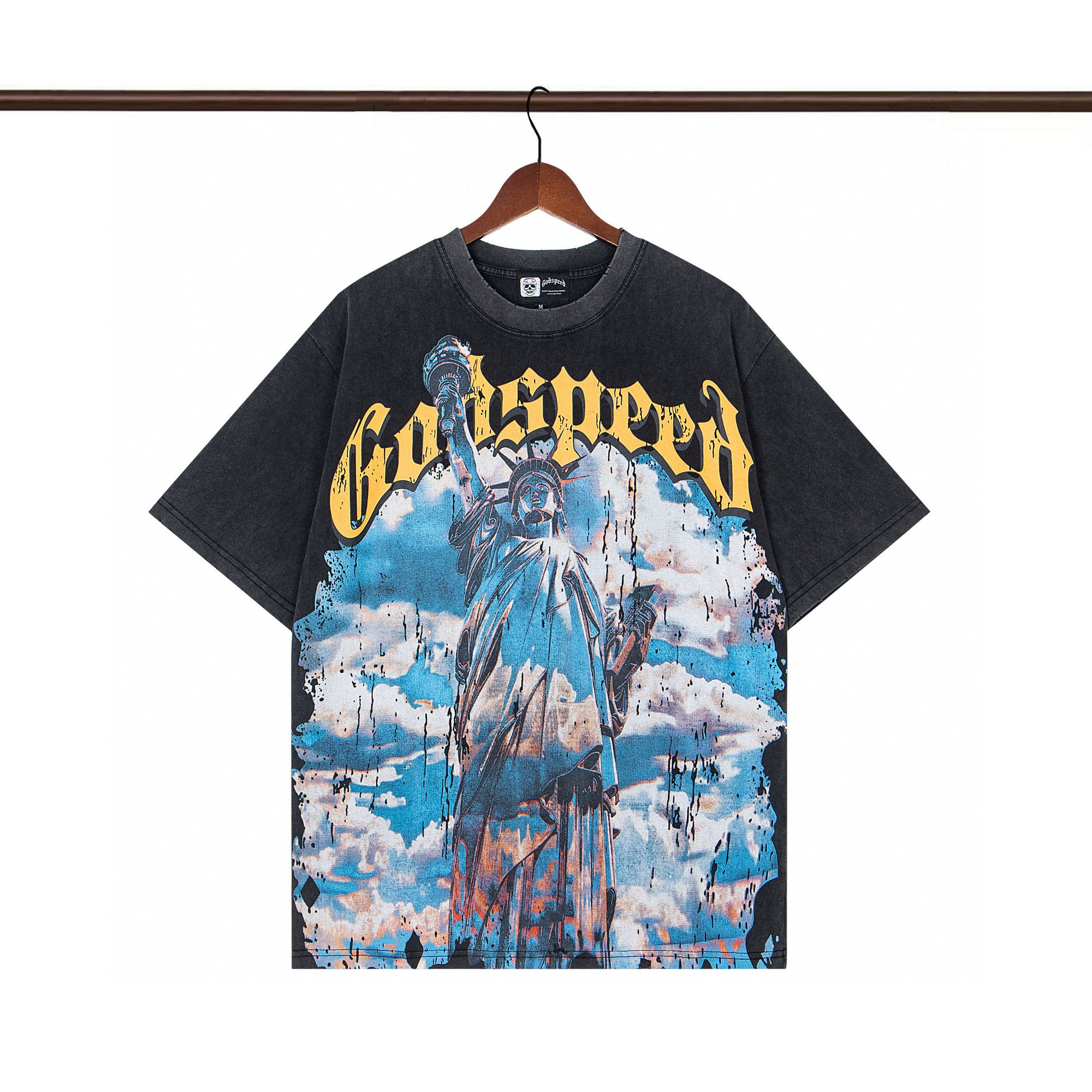 25SS Godspeed Lady Liberty Washed T-shirt Black