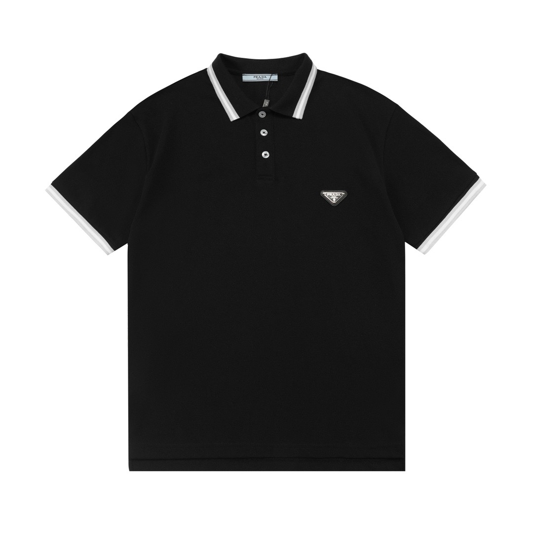 Prada  color-blocked metal  logo Tee