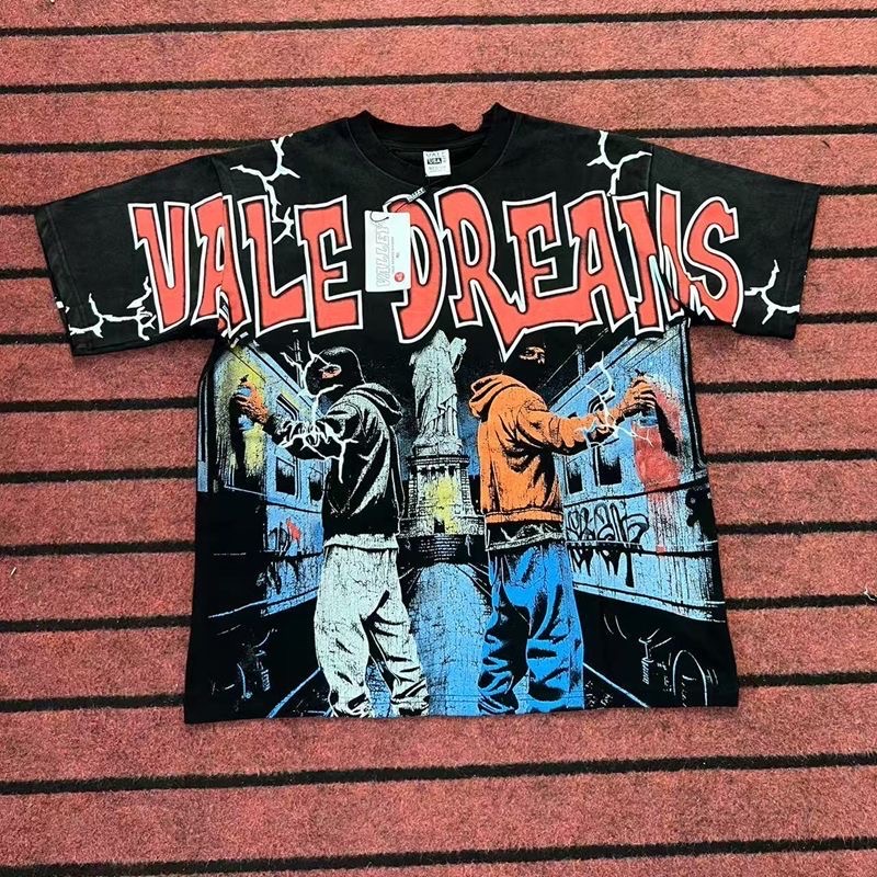 Vale vintage distressed Statue of Liberty print washed black tee
