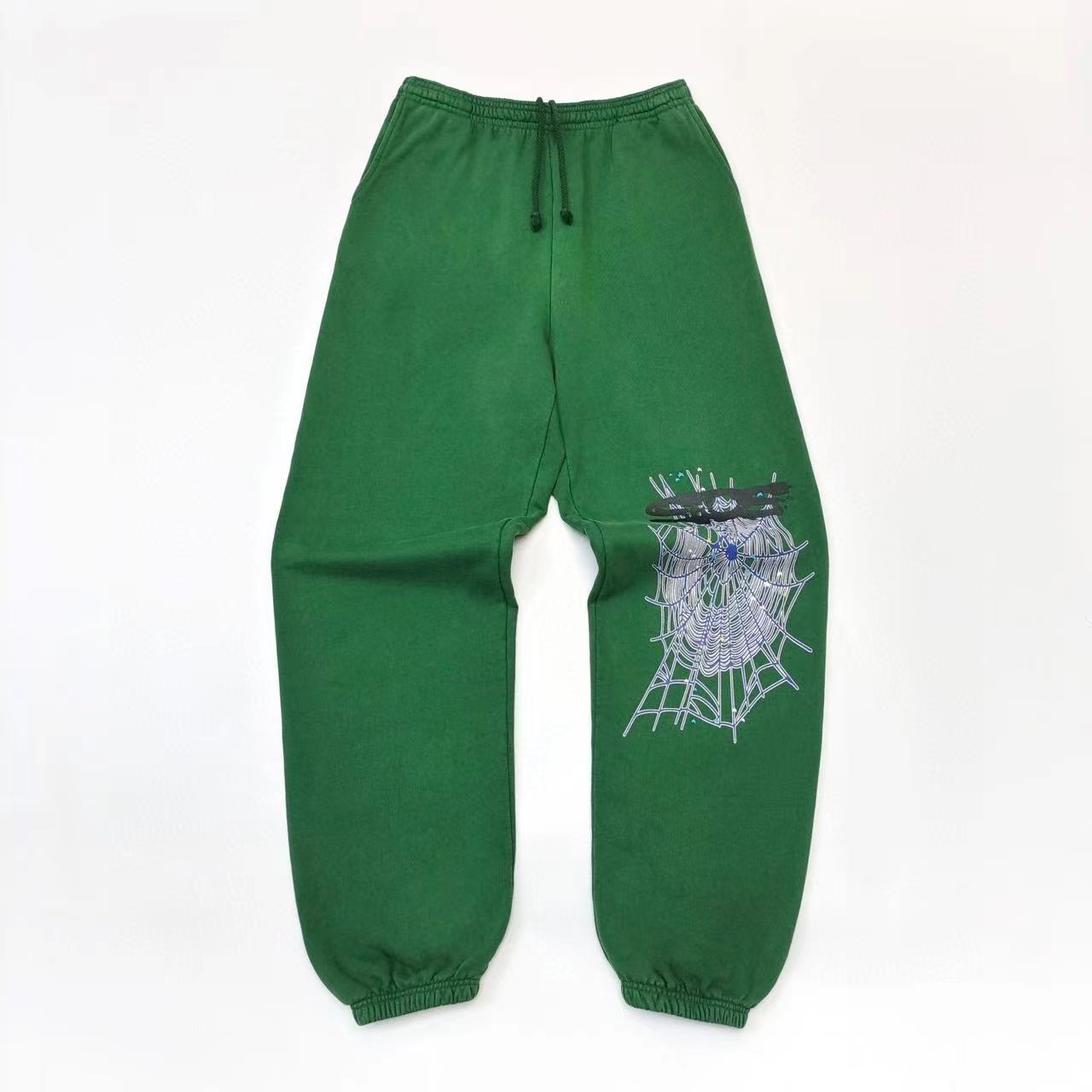 sp5der white star letter logo spider web pants dark green