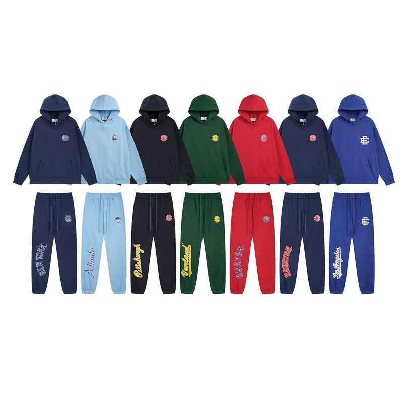 Eric Emanuel letter print fleece-lined hooded sweatshirt and casual long pants set, perfect for an ins look.