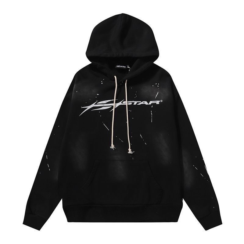 Hellstar hand-painted ink splatter print pure cotton hooded sweatshirt