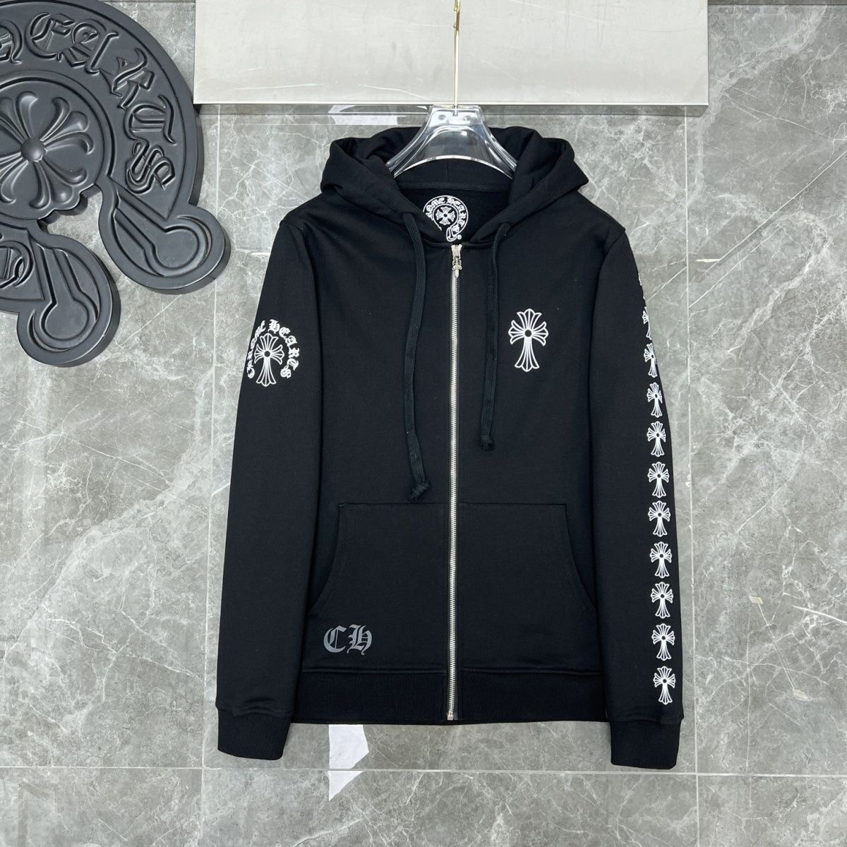 chrome heart Fall-Winter Collection: Letter and Cross Design with Zipper Hoodie