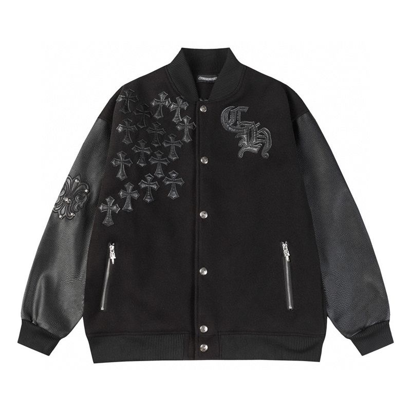1:1 best quality Chrome hearts Krozin black cross logo baseball jersey black