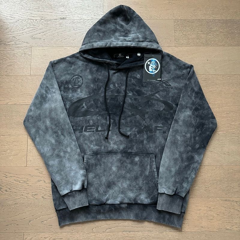 Hellstar washed and distressed letter-printed vintage hooded sweatshirt