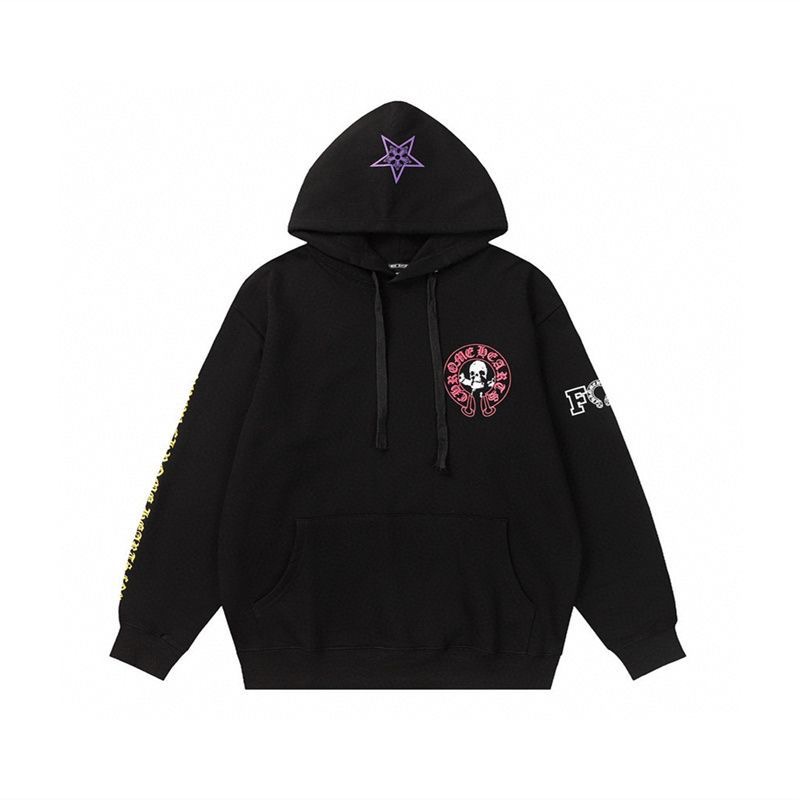 Chromeheart Skeleton Horseshoe Sanskrit Printed Heavy Cotton Hoodie Loose and Versatile Hoodie
