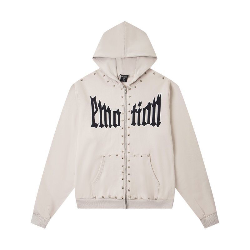 MIXEDEMOTION letter printed nail bead design cardigan hooded sweatshirt