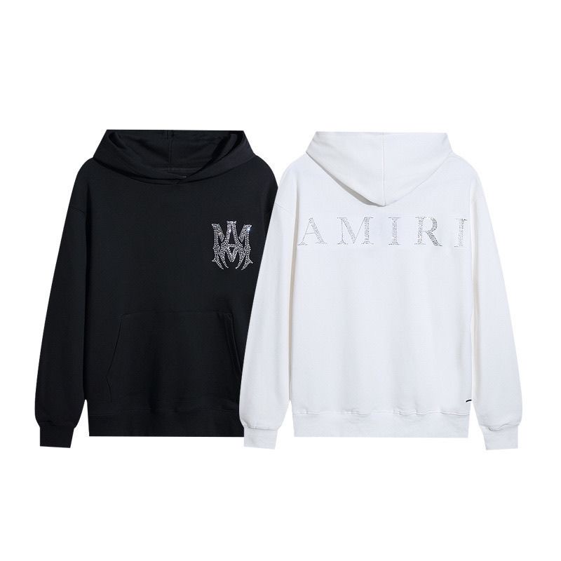 Amiri Hot Diamond Letter Logo Solid Color Hoodie Couple Versatile Sweatshirt
